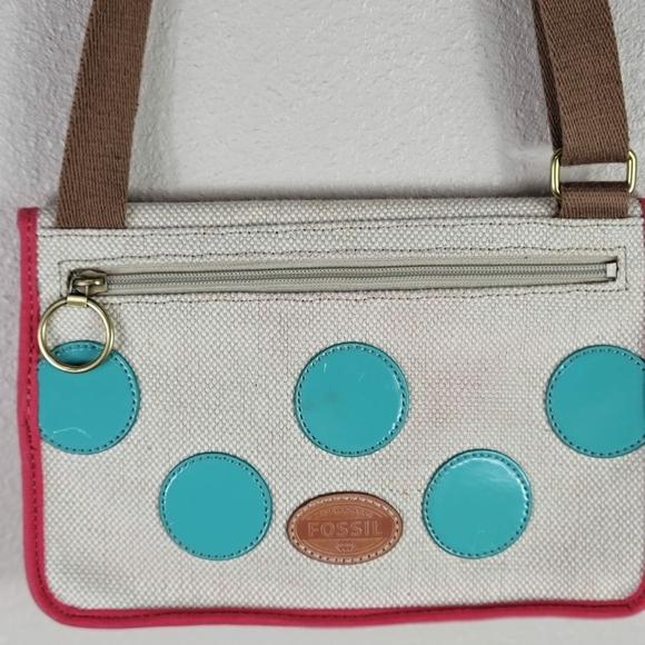 Fossil Canvas Women's Green Red Crossbody Purse Handbag Colorfully - Picture 4 of 9